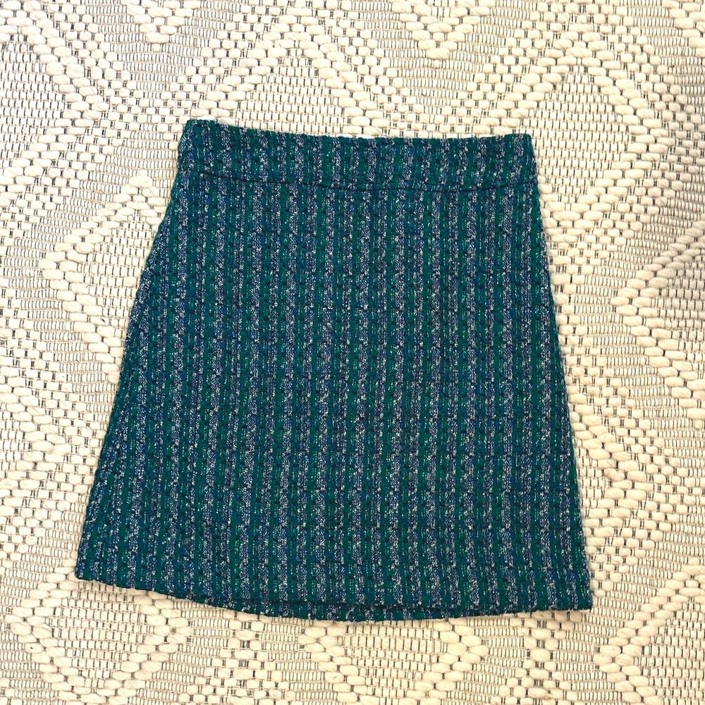 J crew factory NWT A line blue and green tweed skirt